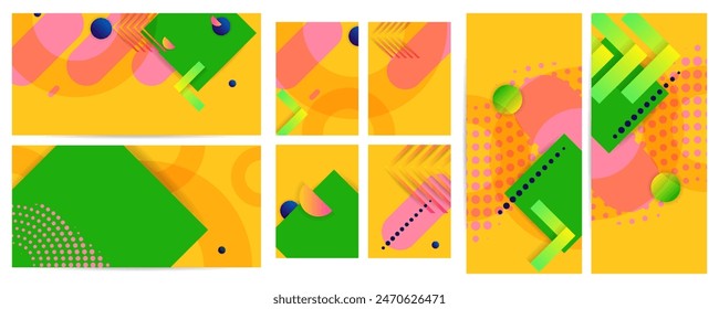 Set Retro Sommer Strand Party geometrische Muster Hintergrund, Vektorgrafik abstrakte Kreis, Dreieck und quadratische Linien Kunst.