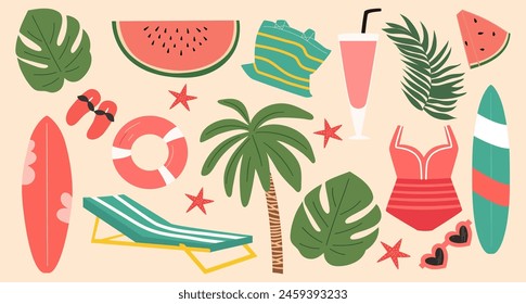 Set of retro summer elements.  