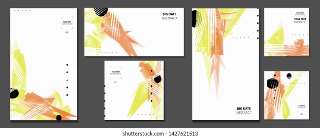 Set retro summer flyer abstract templates in coral orange blue and lines. Different styles of backgrounds