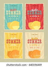 Set of retro summer holiday posters. Travel and vacation vintage signs collection. Sun summer and the sea promotional banners. Beach party vector design concept. Motivational summer ads and messages
