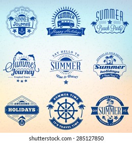 Set of Retro Summer Holidays Vintage Labels or Badges. Vector Design Elements