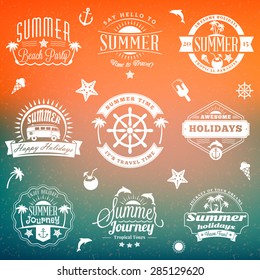 Set of Retro Summer Holidays Vintage Labels or Badges. Vector Design Elements