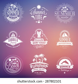 Set of Retro Summer Holidays Vintage Labels or Badges. Vector Design Elements