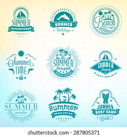 Set of Retro Summer Holidays Vintage Labels or Badges. Vector Design Elements