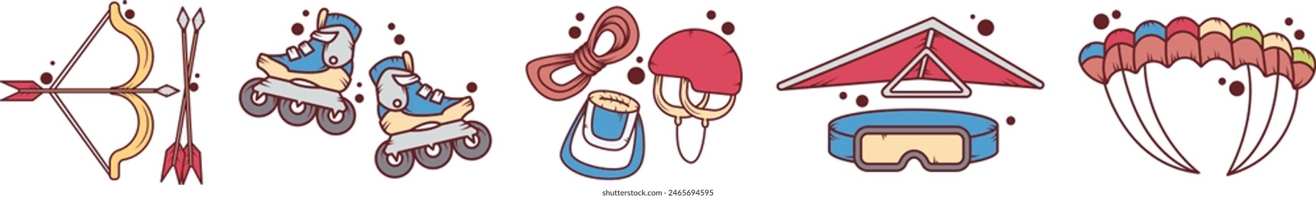 Set of Retro Summer Sports Illustrations. Cartoon and Retro Style Summer Sports Event