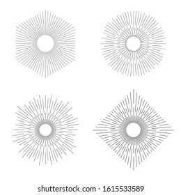 Set of Retro Sun burst shapes for vintage design. Collection of vector frames