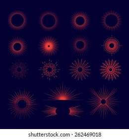 Set of Retro Sun burst shapes, vintage design concept. Sun ray frames vector design elements. Vintage logo,  identity, labels, badges and objects design concept.