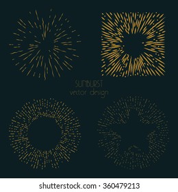 Set of retro sun burst shapes. Different shapes, identity label, vintage logo, badges Sun ray frames, vector design elements.