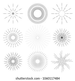 Set of Retro sun rays. Vintage logo, labels, badges. The explosion of fireworks. Vector design elements isolated on white background.