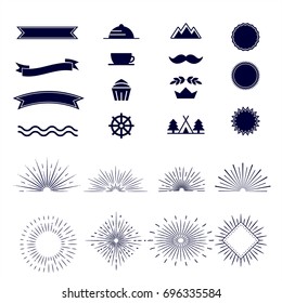 Set of retro sunburst rays and other design elements