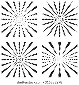 Set of retro sunburst vector background. Black and white design element
