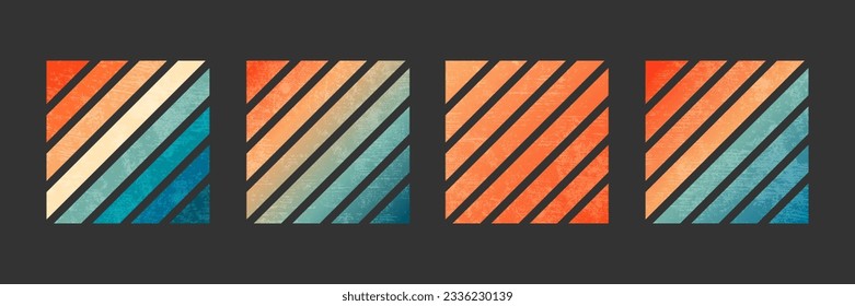 Set of Retro Sunset Color Rectangle Grunge Textured Vector Gradient Background. T shirt design element. Vector illustration flat elements.