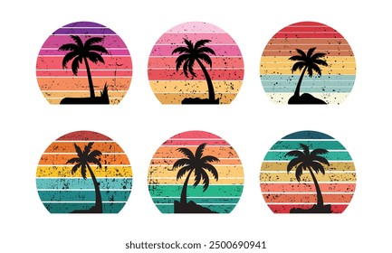 set of retro sunset vector 	 