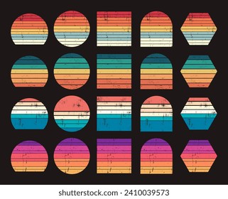 Set of retro sunsets in the style of the 80s and 90s.
