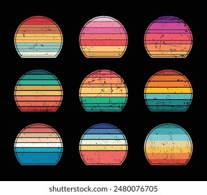 Set of retro sunsets in the style of the 80s and 90s. Retro Sunset Art Bundle