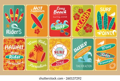 Set of retro surfing typographical posters for your design. Vector illustration.