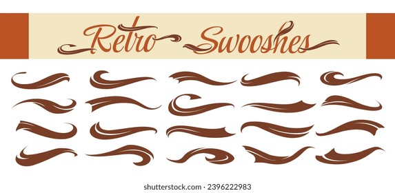 Set of retro swash and swooshes. Tails plume swirl decorative elements for text wording lettering isolated vector illustration