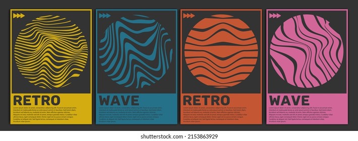 Set of retro swiss design posters. Meta modern graphic desidn elments. Abstract modern geometric covers. Optic illusions art. Vector illustration