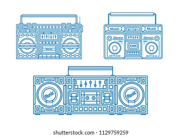 Set of retro tape recorders .Music technology .Retro audio set