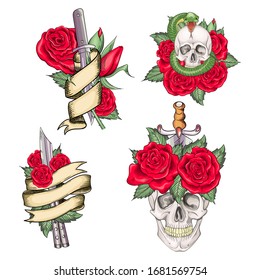 Conjunto de tatuajes retro al estilo de la vieja escuela