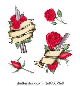 Set of retro tattoos in old school style