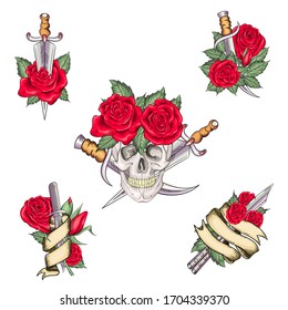 Set of retro tattoos in old school style