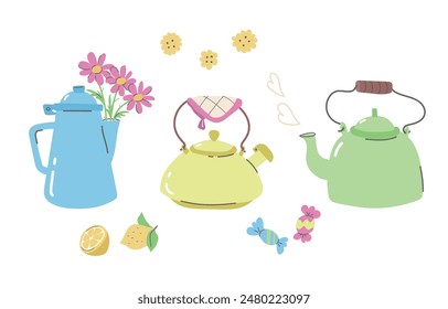 Set of retro teapots for tea time