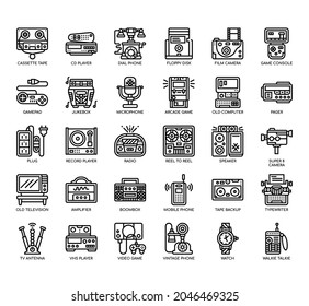 Set of Retro Technology thin line and pixel perfect icons for any web and app project. 