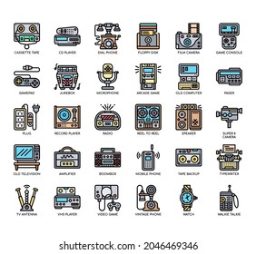 Set of Retro Technology thin line and pixel perfect icons for any web and app project. 