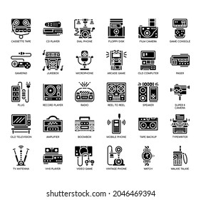 Set of Retro Technology thin line and pixel perfect icons for any web and app project. 