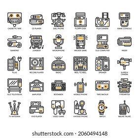 Set of Retro Technology thin line and pixel perfect icons for any web and app project. 