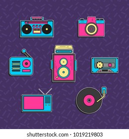 set of retro technology vector with 90s style