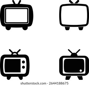 Conjunto de ícones de televisão retrô com antenas e estilos de exibição vintage
