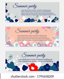 Set retro template card with flowers in green and pink colors