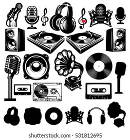 set of retro templates for karaoke, disco, party, radio, singing