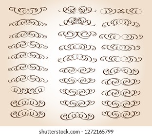 Set of retro text dividers and decorative calligraphic lines.Vector illustration.