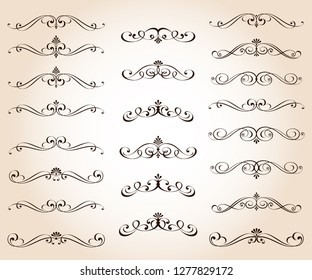 Set of retro text dividers and decorative calligraphic lines.Vector illustration.