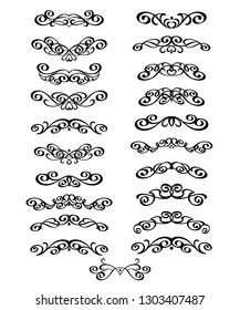 Set of retro text dividers and decorative calligraphic lines.Vector illustration.