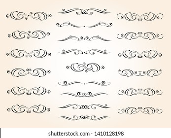 Set of retro text dividers and decorative calligraphic lines.Vector illustration.