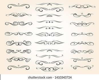 Set of retro text dividers and decorative calligraphic lines.Vector illustration.