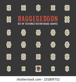 Set of retro textured with grunge effect vector badge shapes, collection of design elements for creating retro logos with that vintage touch (volume 5)