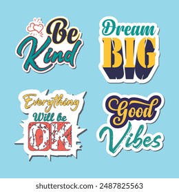 Set of retro theme positive lettering stickers