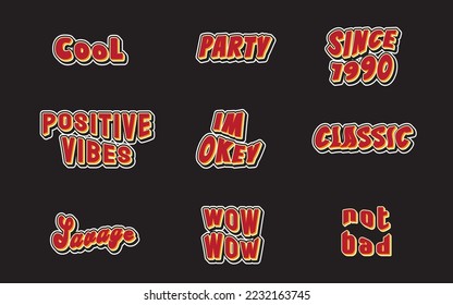 set of retro theme text stickers for posters or t shirts. vector