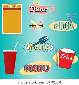 A Set Of Retro Themed Diner Graphics And Menu Elements