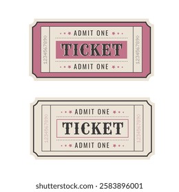 Set of retro tickets for cinema, theater, festival on cream and red background. Vector illustration