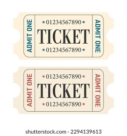 Plantilla de diseño de juego de entradas retro. Admitir una. Billete para cine, cine, circo, carnaval, cine, festival, etc.Ilustración vectorial