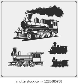 Set of retro trains emblems, labels, badges and design elements. Print design for t-shirts.