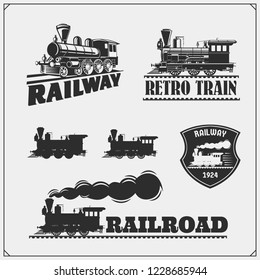 Set von Retro-Zügen Embleme, Etiketten, Abzeichen und Design-Elemente. Print-Design für T-Shirts.