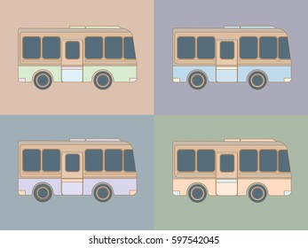 Set of retro transport on a colored background