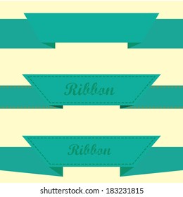 Set of retro turquoise ribbons and labels. Vector illustration. violet bow collection